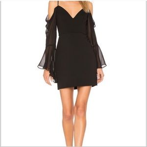 BCBG MAX AZRIA Pamella Black Mini Dress Size 10 Sheer Cold Shoulder Bell Sleeves